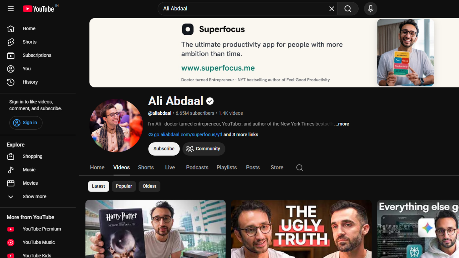 Ali Abdaal Youtube Channel